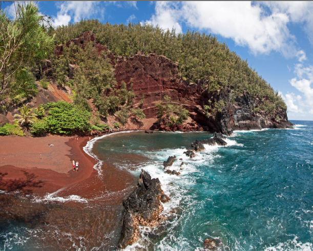 If you carefully make your way along the path to this red sand beach, the view and seclusion are worth it!