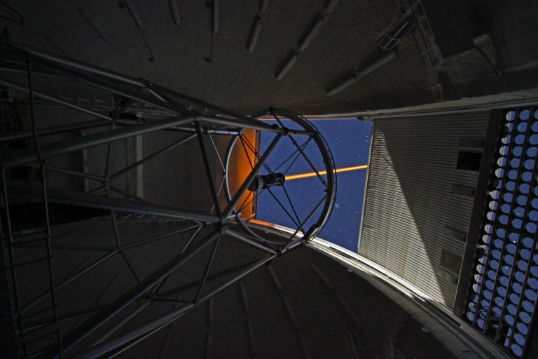 Gemini laser propagation. Notice the Pleiades!