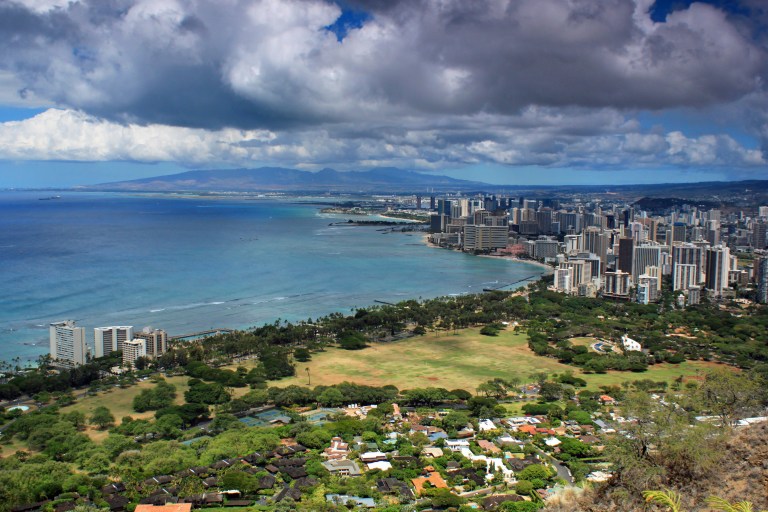 Overlooking Honolulu and Waikiki from Diamond Head.