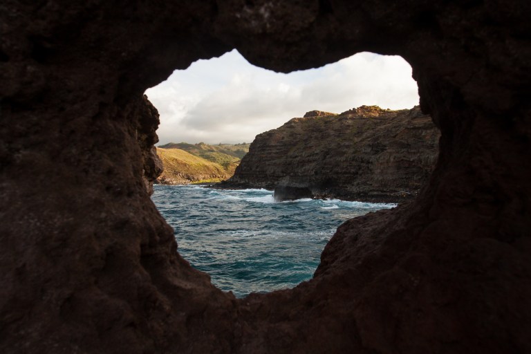 A heart-shaped hole blasted through the rock near the blowhole!
