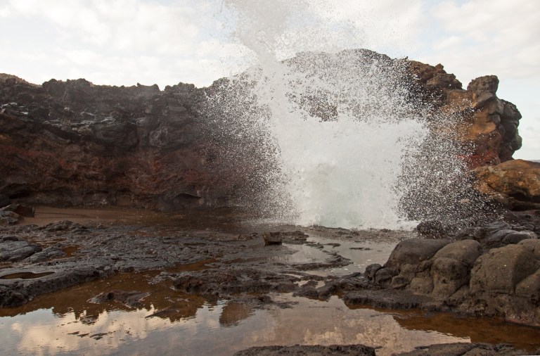 Another blowhole splash from ground level. The previous photograph was taken from the rocks behind the blowhole.