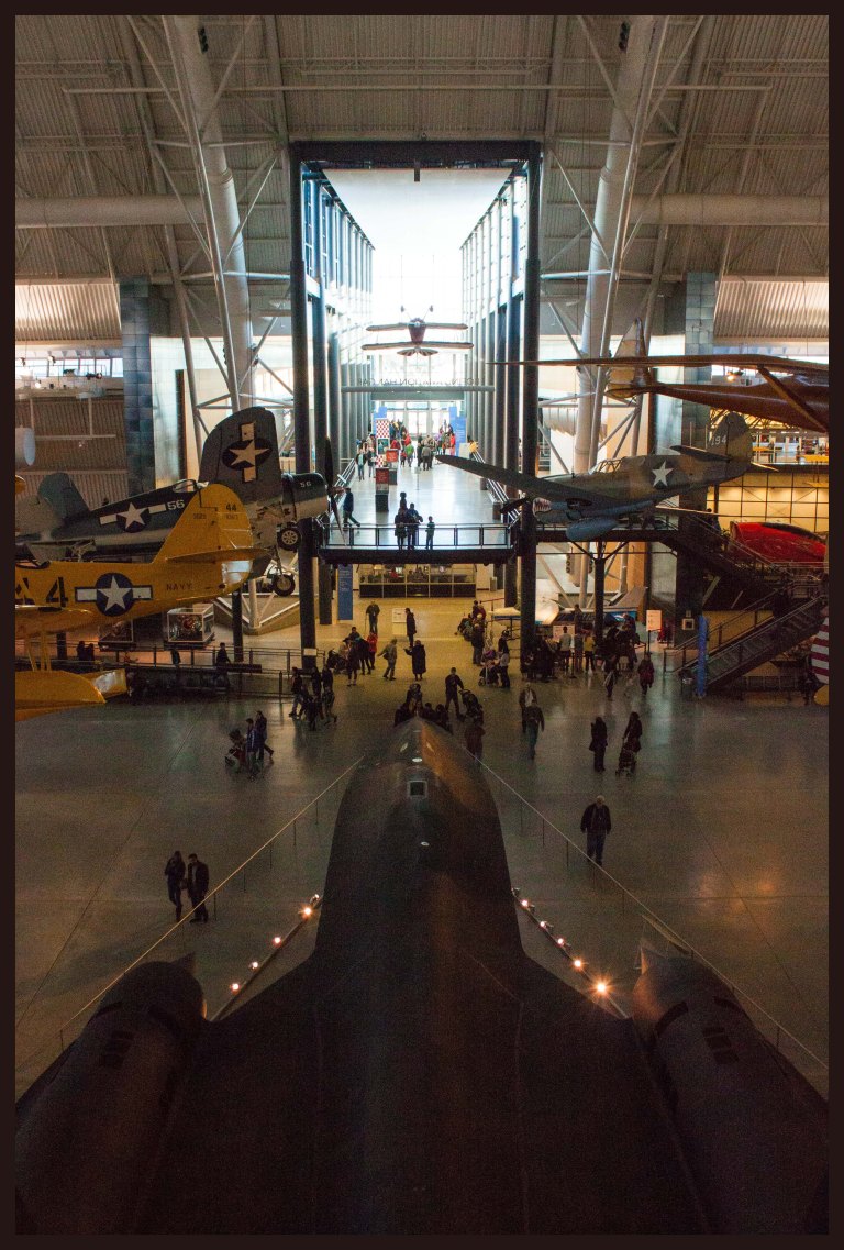 Looking out over the Blackbird, away from Discovery and toward the museum exit.
