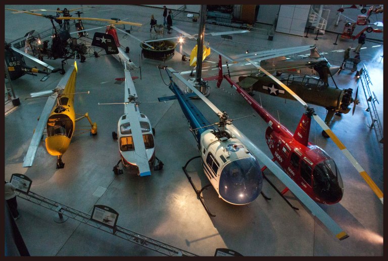 Robinson R44 G-MURY (been flown around the world twice), Bell H-13J (first flight of a U.S. president), Bell Model 47B (flew for 57 years making it the longest flying helicopter in history, set world hovering record)