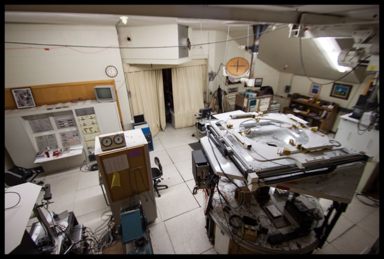 The control room, where light can be projected onto an observation table or directed into a visible or near-infrared spectrograph. This is one of the most "interactive" telescopes on Kitt Peak. Rather than running everything by computer, the astronomers actually get to manually move the instruments into their proper positions. 
