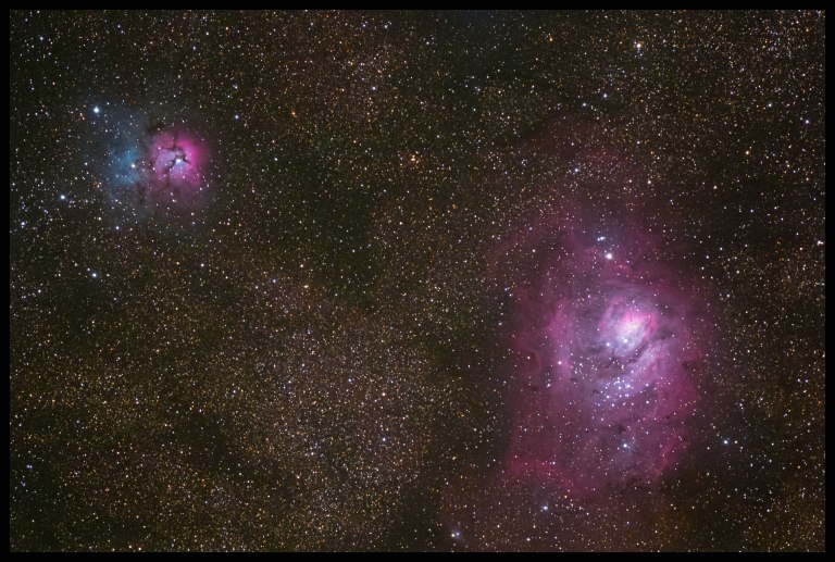 Trifid (left) & Lagoon (right) Nebula (M20 & M8)