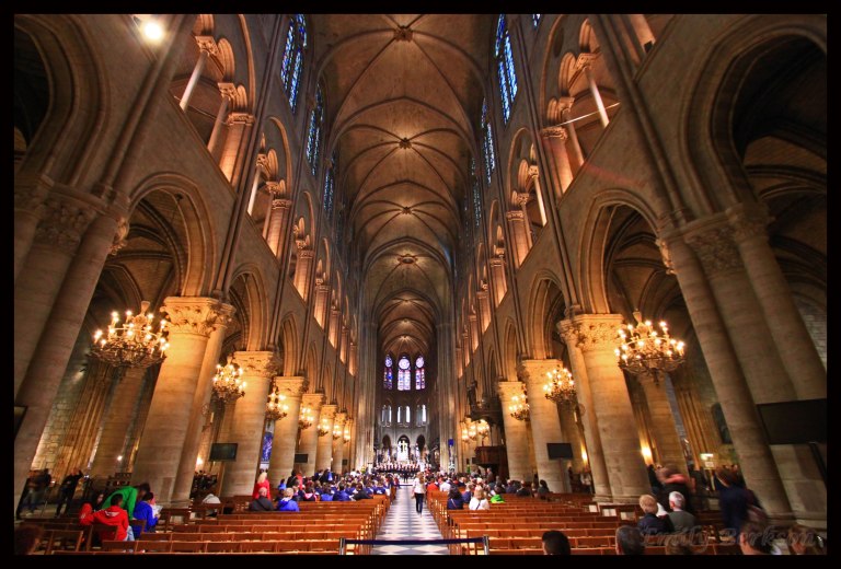 From the back of Notre Dame, looking toward the altar.